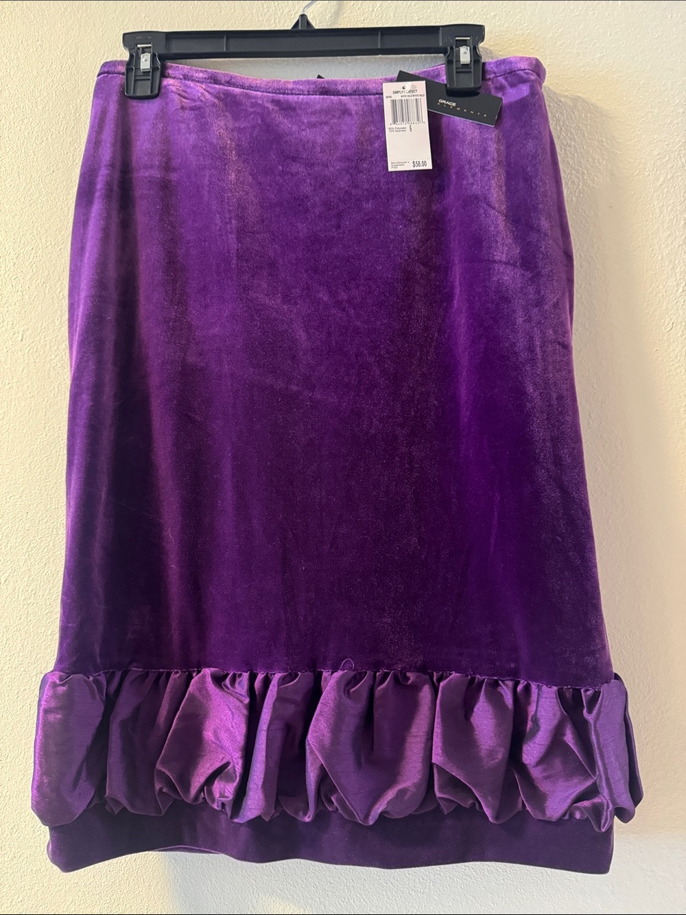 Grace Elements Rich Purple Velvet A-Line Skirt with Ruffled Hem